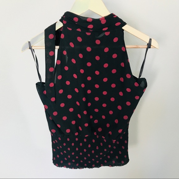NWOT WHBM Polka Dot Tie Neck Ruffle Top - Picture 5 of 7